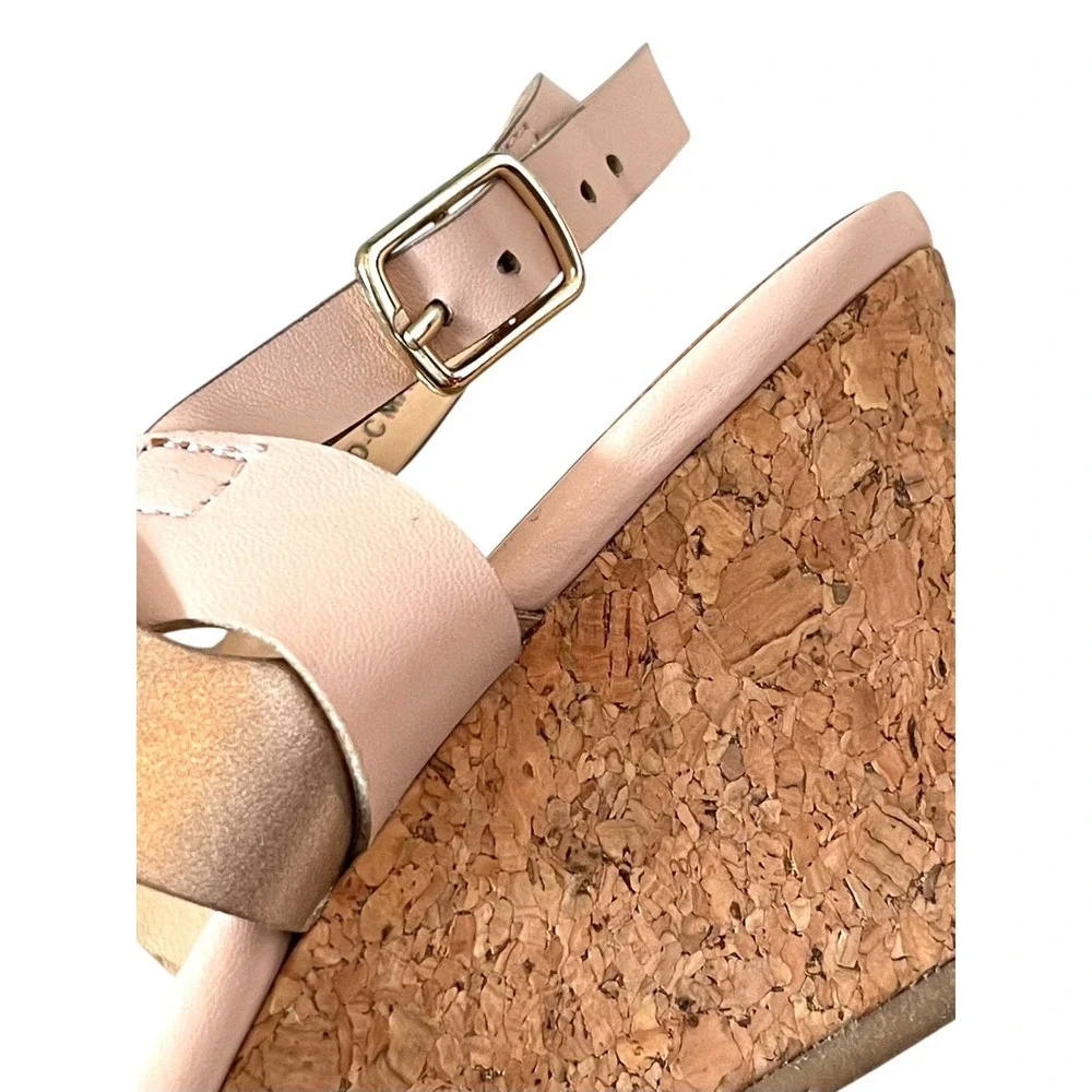 XOXO Women Pink Seaford-C Wedge Sandal 7.5 Metallic Gold Twisted Strap Cork Heel